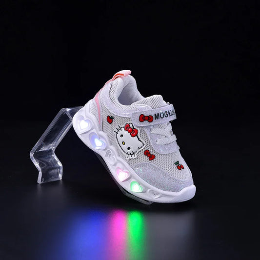 Girls’ LED Light-Up Sneakers (White & Pink)
