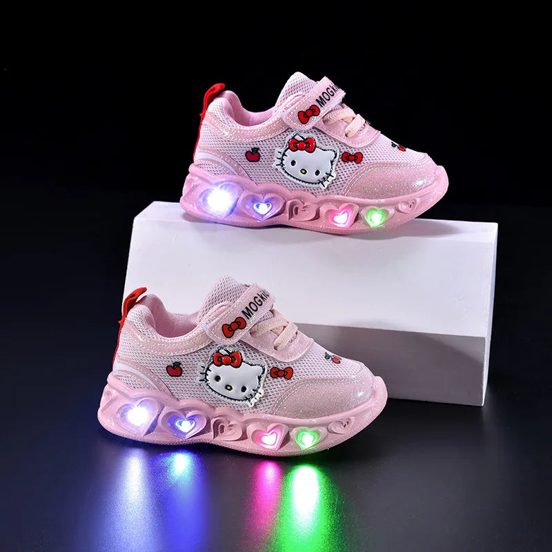Girls’ LED Light-Up Sneakers (White & Pink)