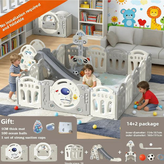 Large Baby Playpen with Slide & Basketball Hoop – 14+2 Panels