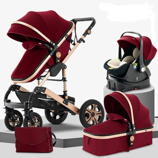 3 in 1 Baby Stroller Travel System with ISOFIX – Foldable Pram & Car Seat Set