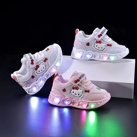 Girls’ LED Light-Up Sneakers (White & Pink)