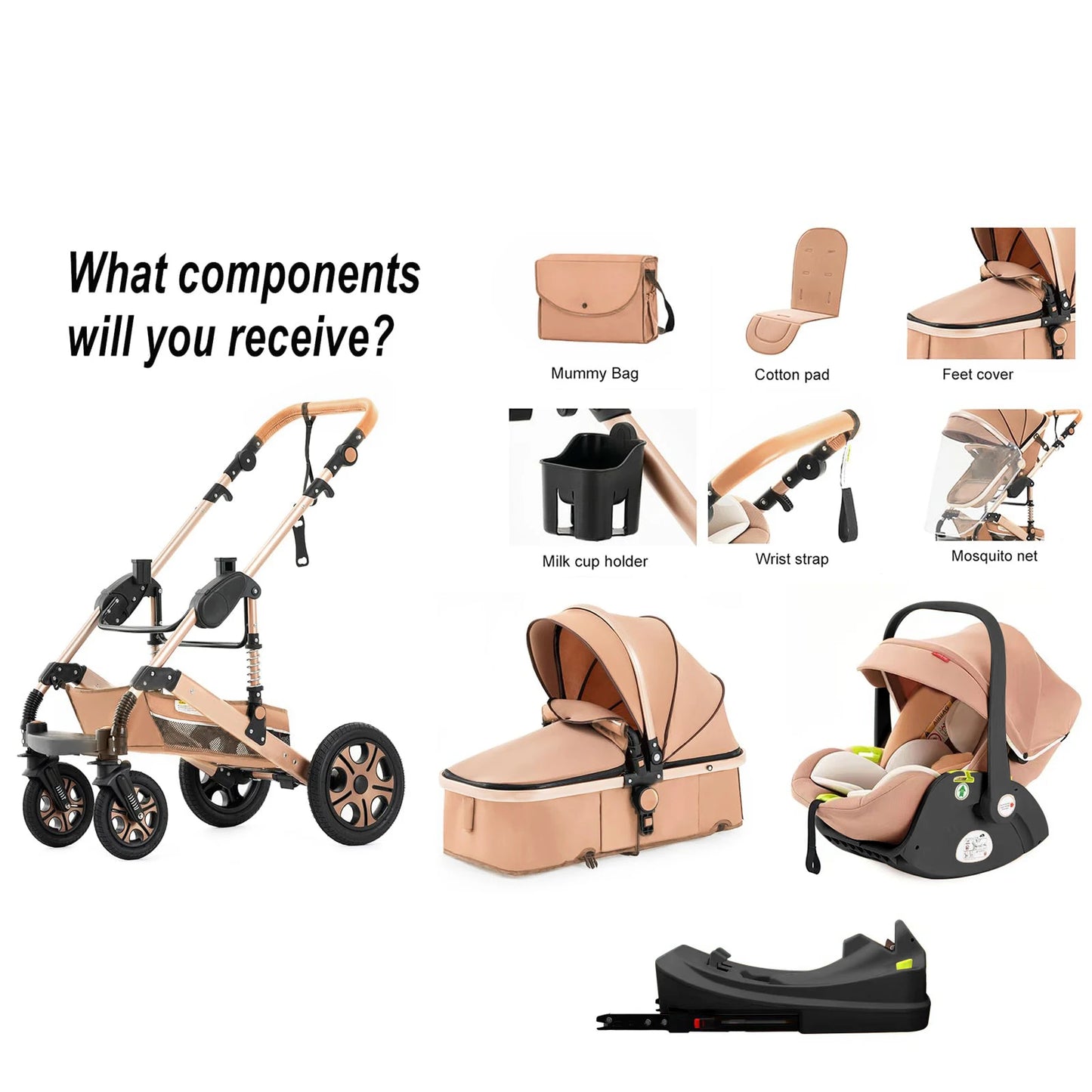 3 in 1 Baby Stroller Travel System with ISOFIX – Foldable Pram & Car Seat Set