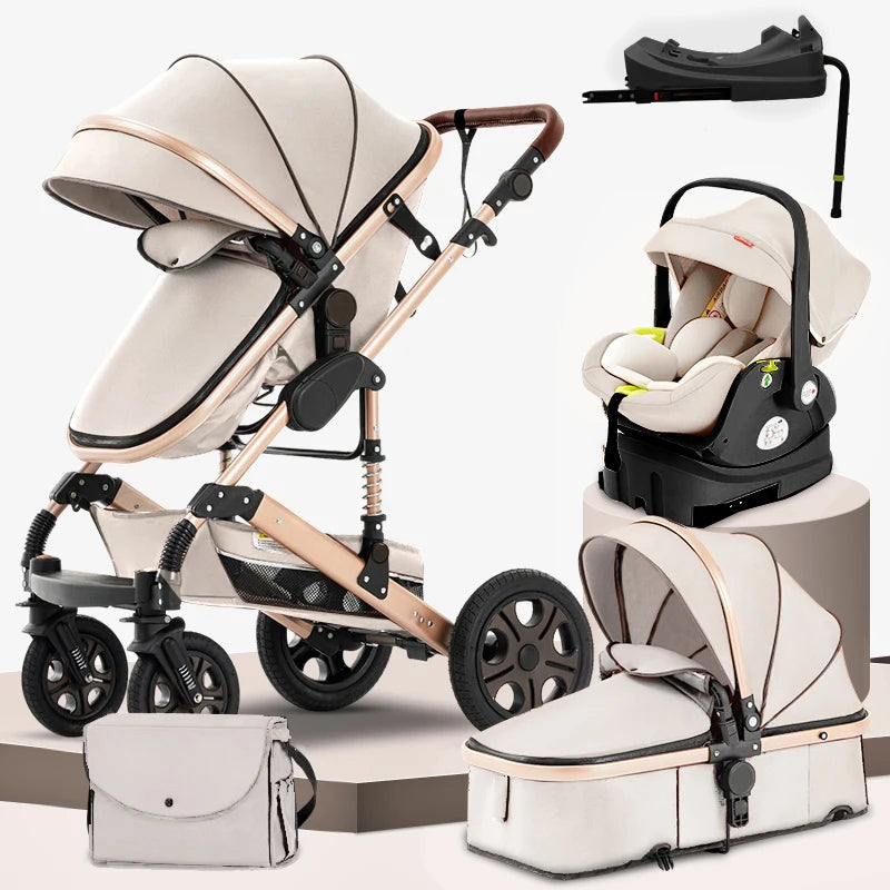 3 in 1 Baby Stroller Travel System with ISOFIX – Foldable Pram & Car Seat Set