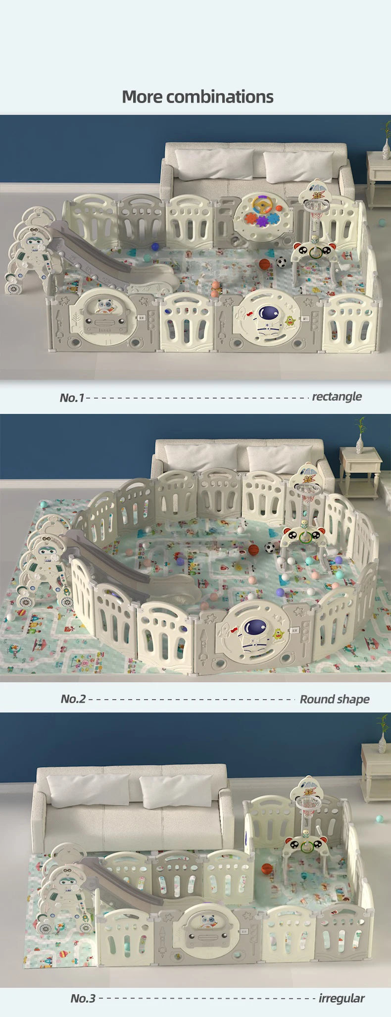 Large Baby Playpen with Slide & Basketball Hoop – 14+2 Panels