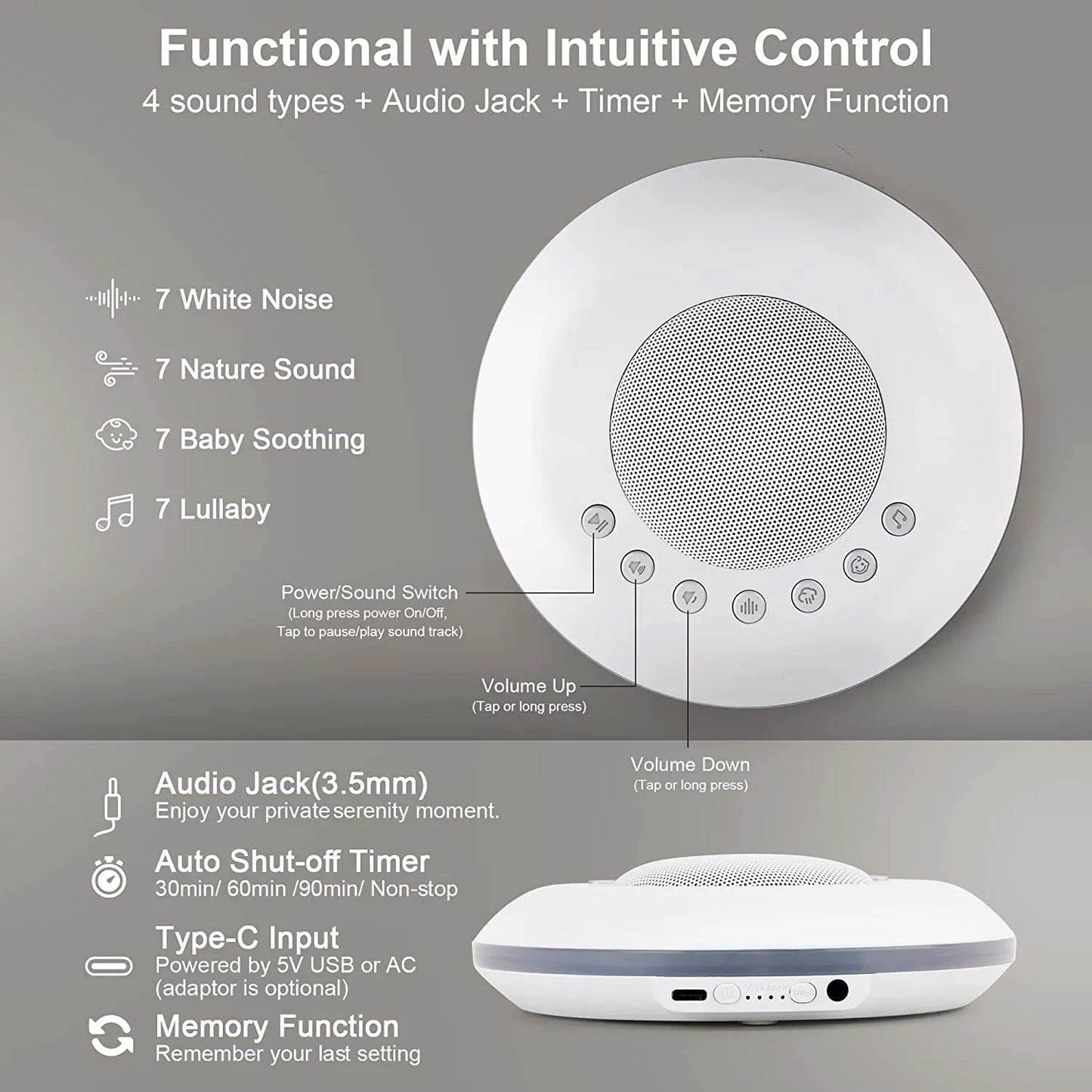 Baby White Noise Sound Machine Built-in 28 Soothing Sounds