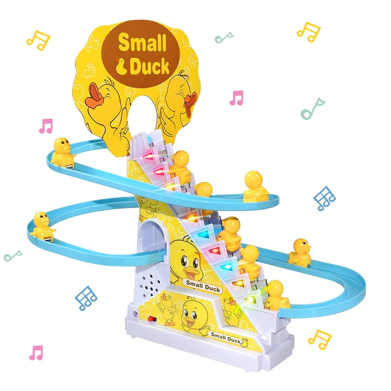Electric “Climbing Ducks” Stair Toy with Music & LED Lights